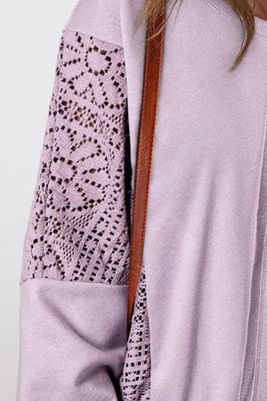 Openwork Round Neck Long Sleeve Sweatshirt - Sydney So Sweet