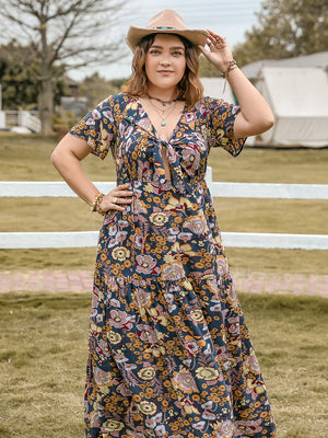 Plus Size Tied Printed Short Sleeve Midi Dress - Sydney So Sweet