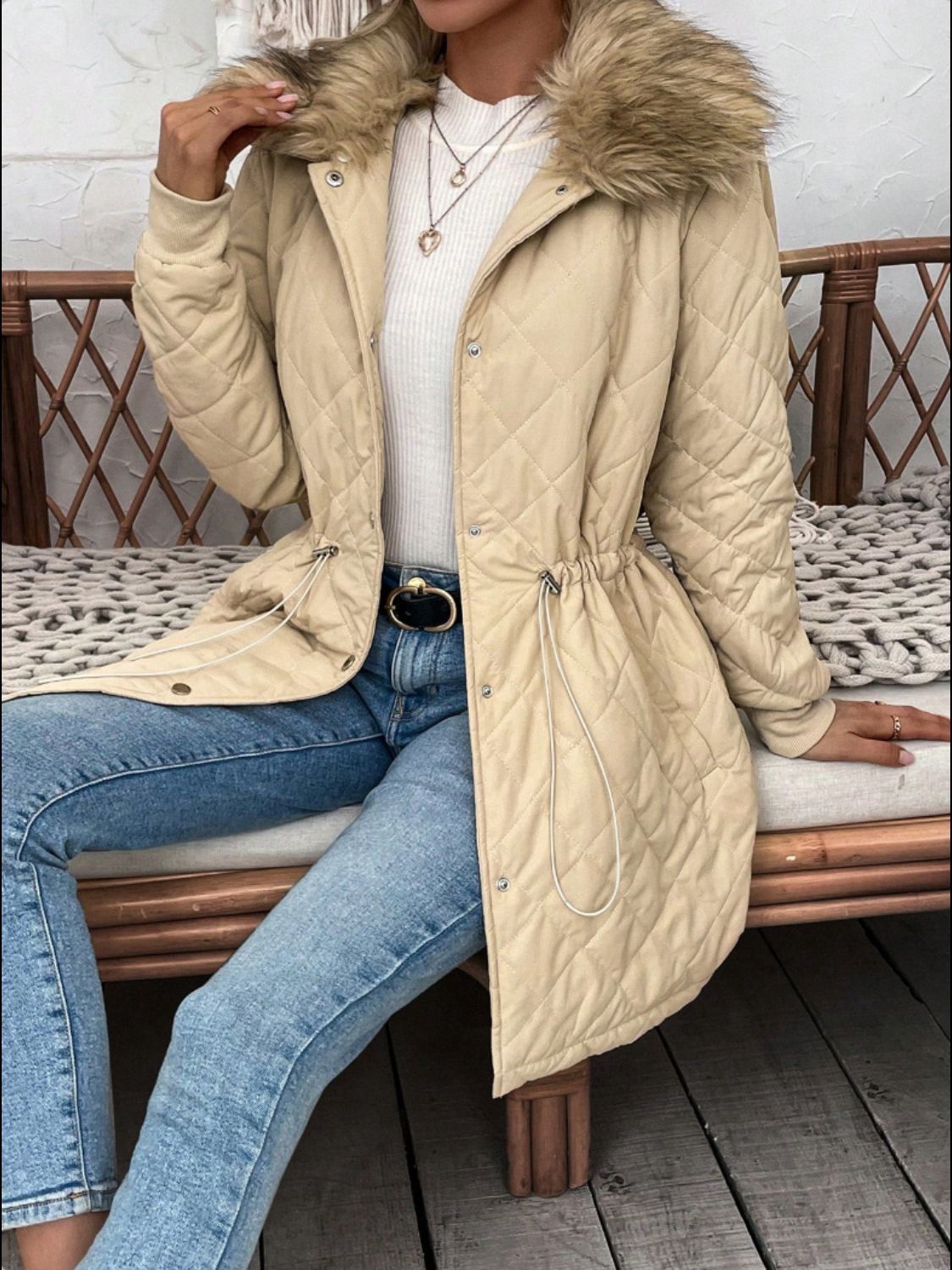 Drawstring Snap Down Long Sleeve Outerwear - Sydney So Sweet