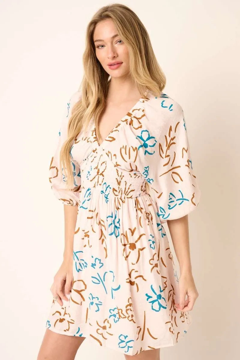 Mittoshop Flower Print Mocked Waist Mini Dress - Sydney So Sweet