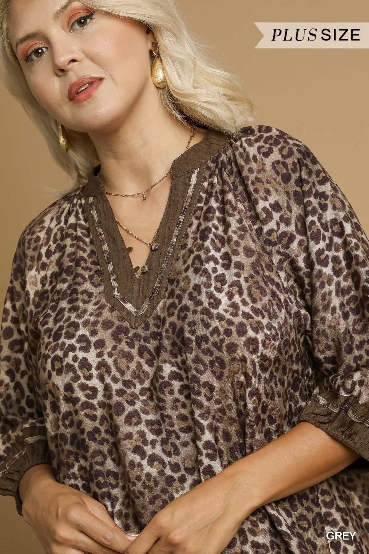 Umgee Full Size Leopard Print Mini Dress with Contrast Trim Plus Size - Sydney So Sweet