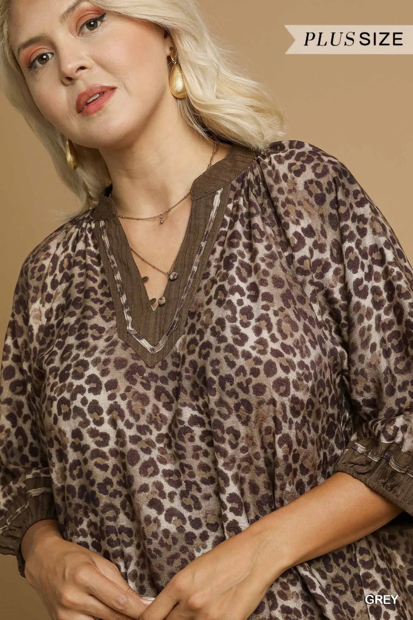 Umgee Full Size Leopard Print Mini Dress with Contrast Trim Plus Size - Sydney So Sweet