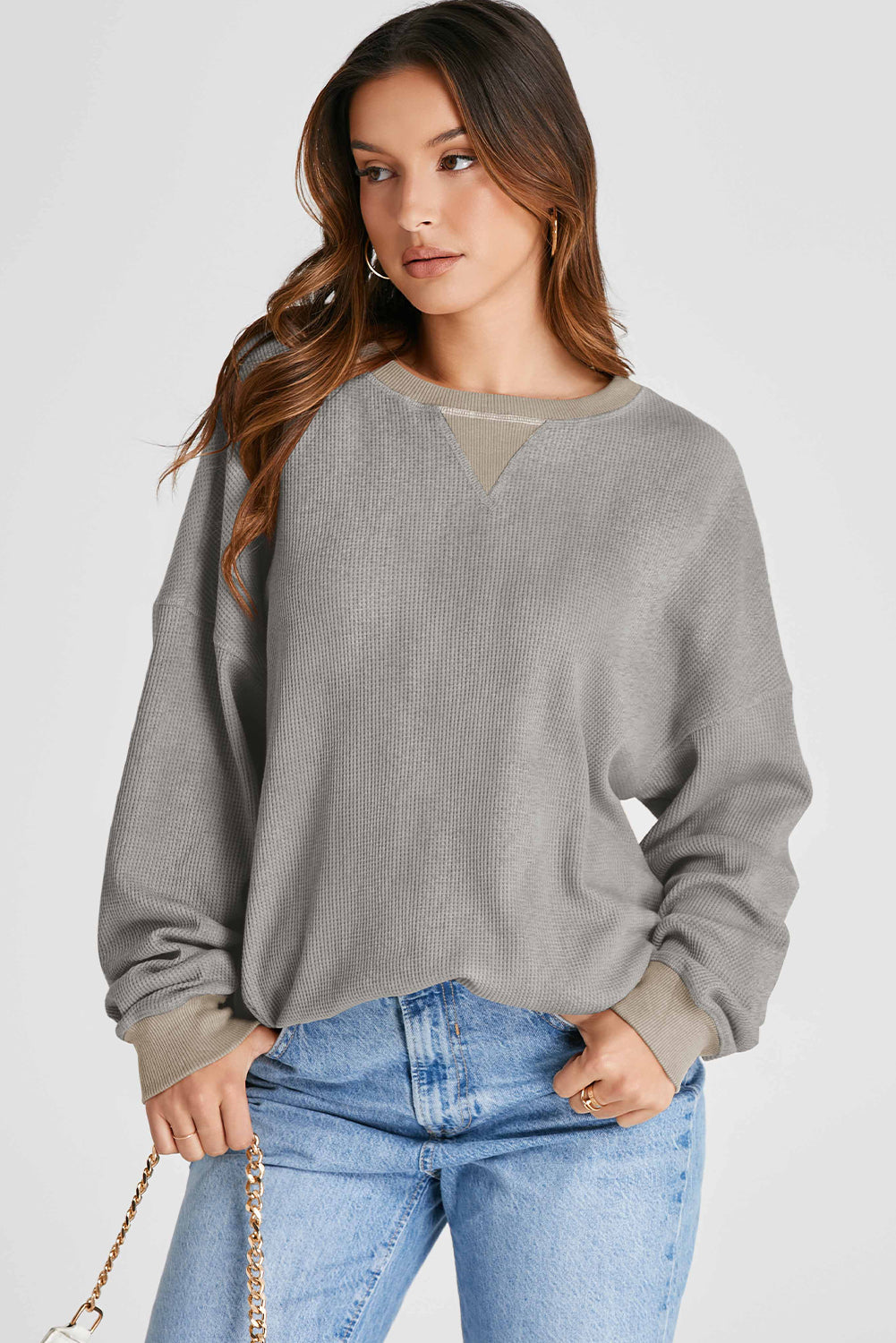 Waffle-Knit Long Sleeve Sweatshirt - Sydney So Sweet