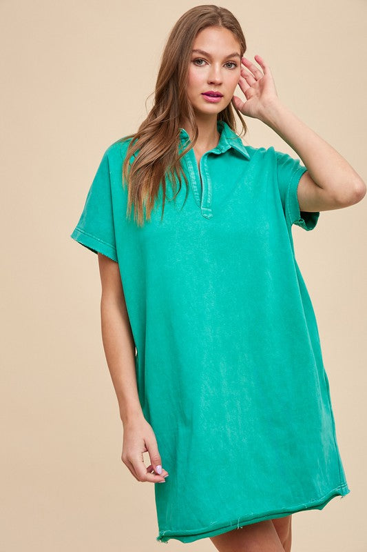 Annie Wear Mineral Washed Johnny Collar Short Sleeve Dress - Sydney So Sweet