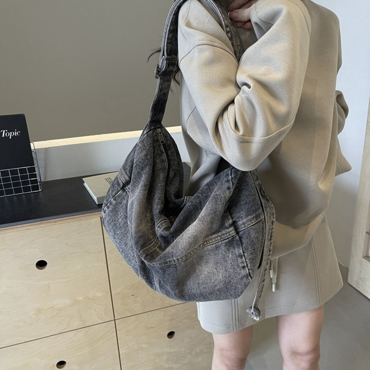 Adjustable Strap Denim Tote Bag - Sydney So Sweet