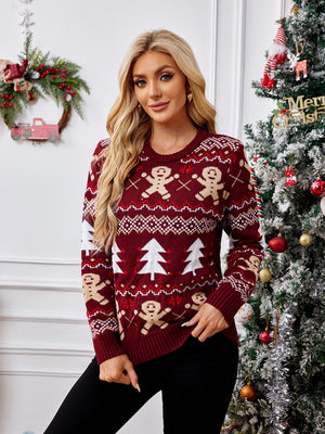 Gingerbread Round Neck Long Sleeve Sweater - Sydney So Sweet