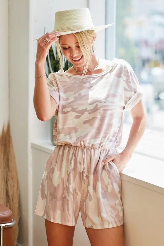 BiBi Camo Print French Terry Romper with Side Pockets - Sydney So Sweet