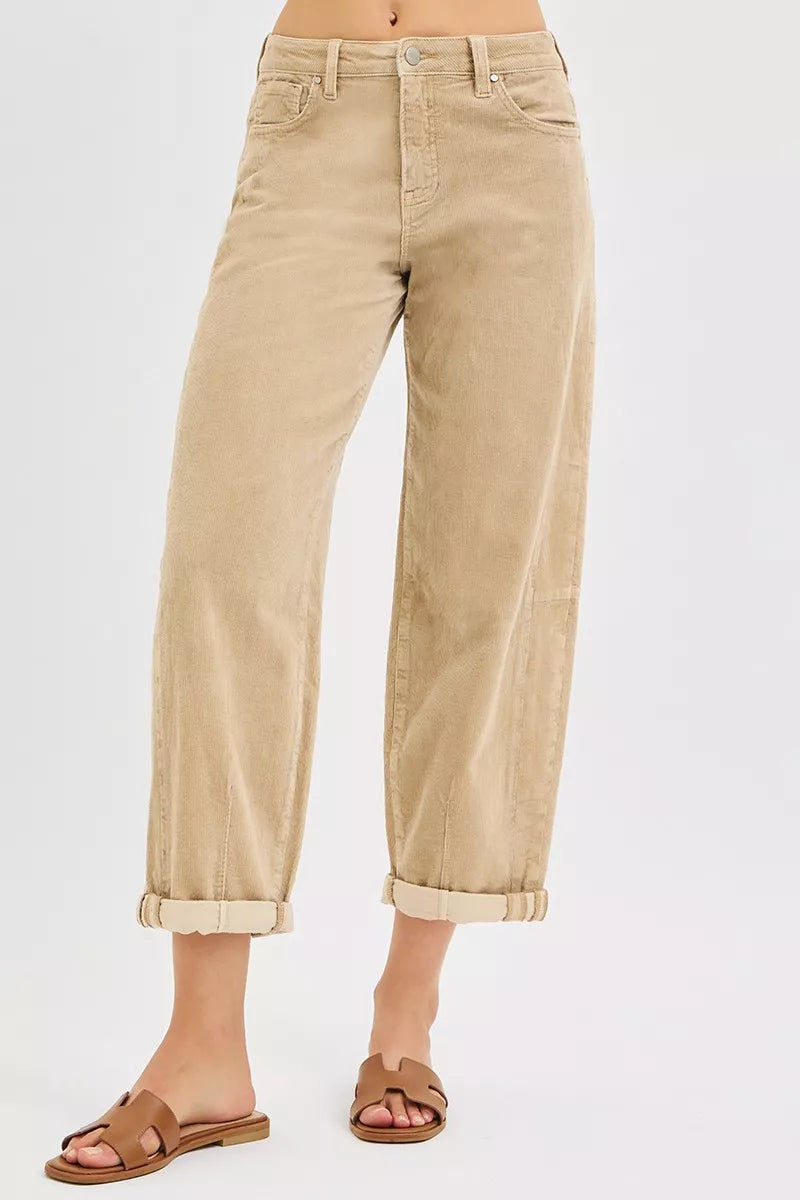 RISEN High Rise Crop Barrel Cordurory Pants - Sydney So Sweet