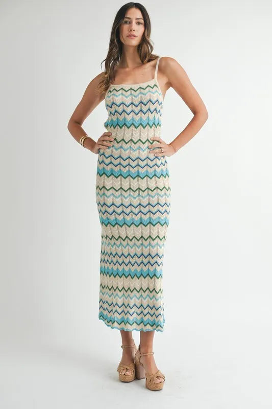 MABLE Lightweight Pointelle Chevron Knit Maxi Dress - Sydney So Sweet