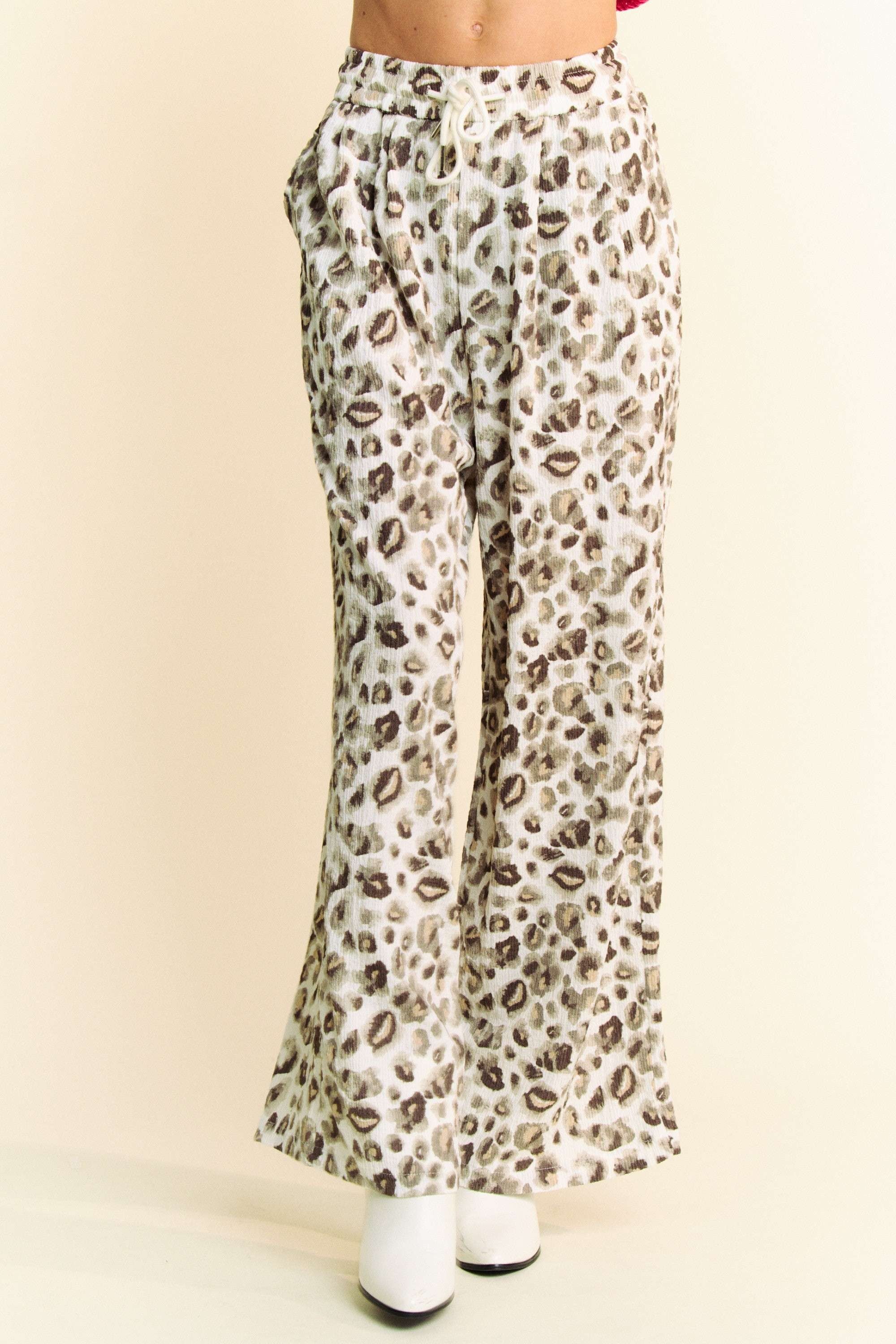 Davi & Dani Drawstring Leopard Wide Leg Pants - Sydney So Sweet