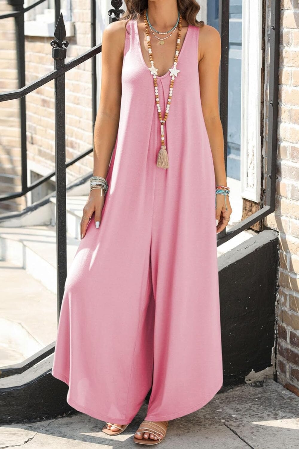 Pocketed Scoop Neck Wide Leg Jumpsuit - Sydney So Sweet