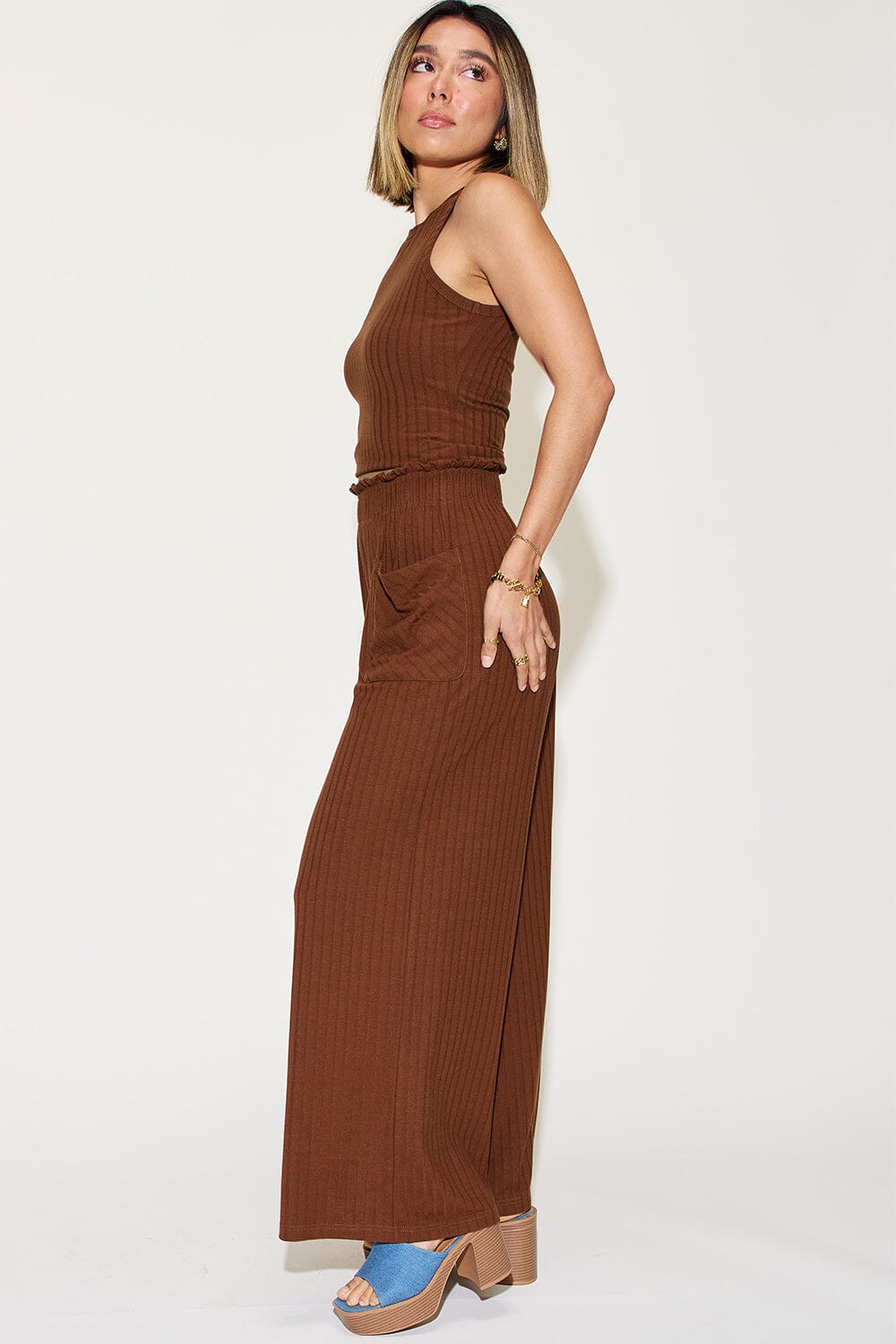 Basic Bae Full Size Ribbed Tank and Wide Leg Pants Set - Sydney So Sweet