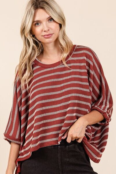 Mittoshop Texture Striped Print Round Neck Dolman Sleeve Top - Sydney So Sweet
