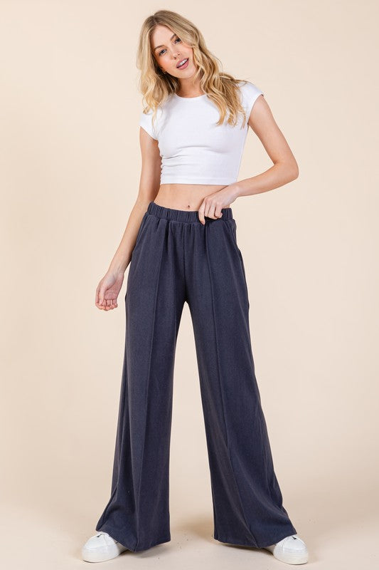 BOMBOM Elastic Waist Wide Leg Pants with Pockets - Sydney So Sweet