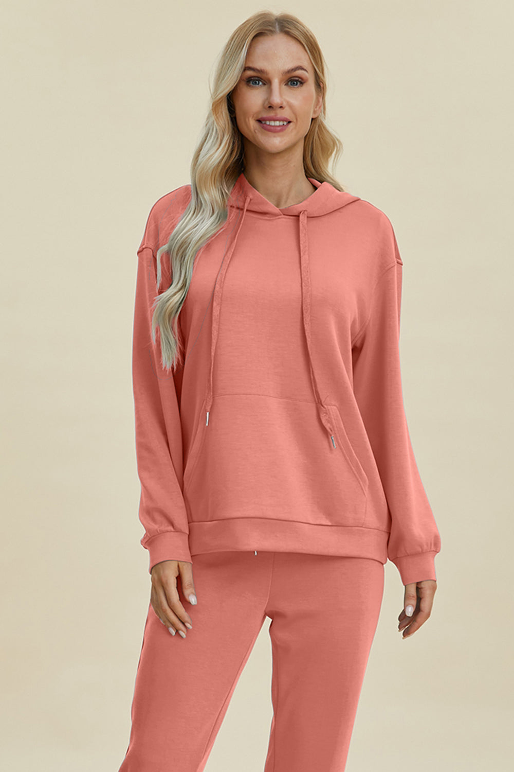 Basic Bae Full Size Air Scuba Drawstring Long Sleeve Hoodie with Kangaroo Pocket - Sydney So Sweet