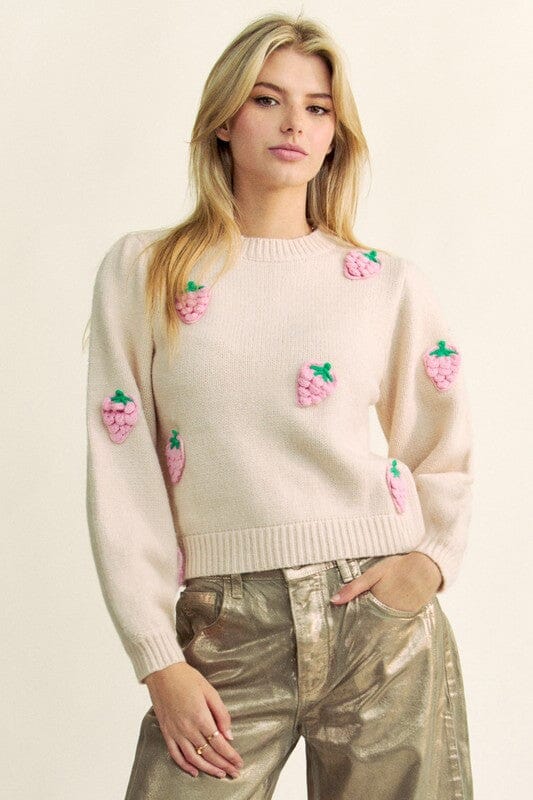 Davi & Dani Crochet Strawberry Round Neck Sweater - Sydney So Sweet