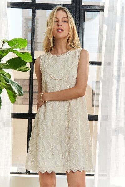 ADORA Applique Round Neck Sleeveless Shift Dress - Sydney So Sweet