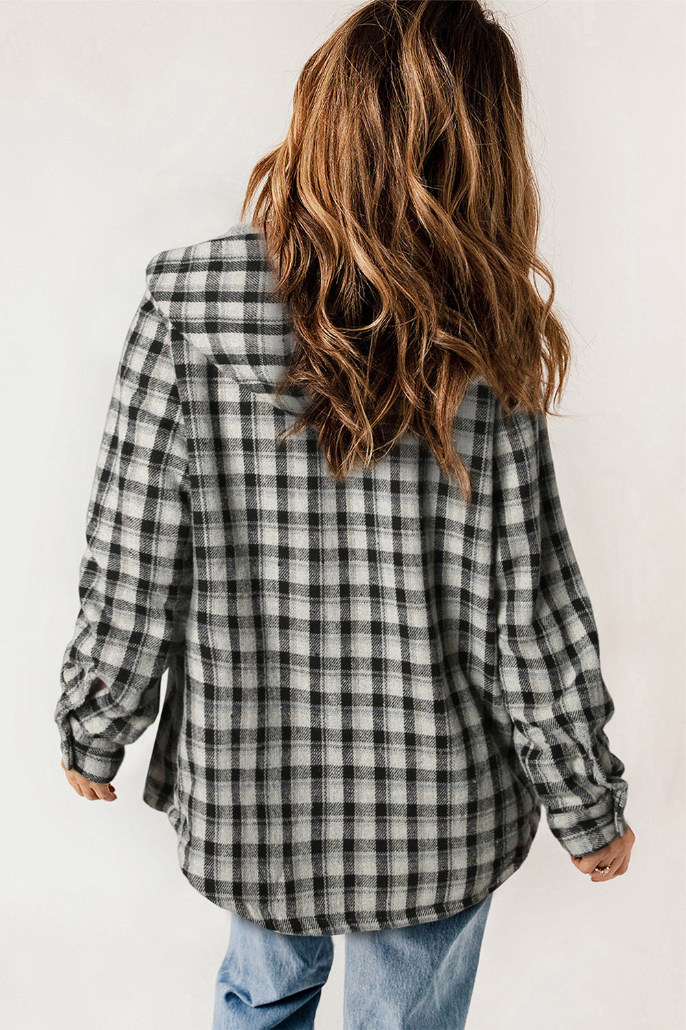 Plaid Snap Down Hooded Jacket - Sydney So Sweet