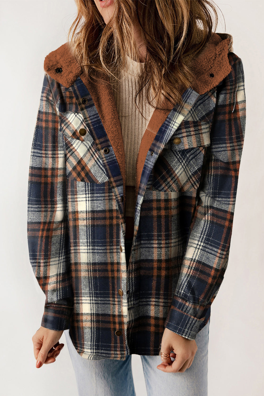 Plaid Snap Down Hooded Jacket - Sydney So Sweet