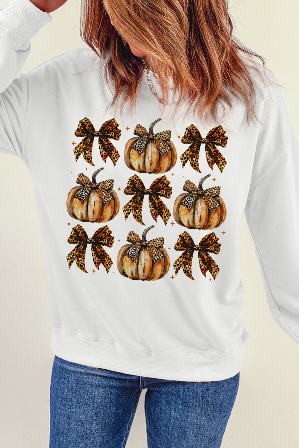 Pumpkin & Bow Graphic Long Sleeve Sweatshirt - Sydney So Sweet