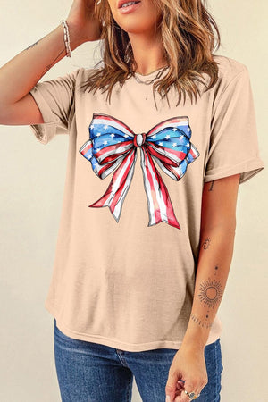 Bow Graphic Round Neck Short Sleeve T-Shirt - Sydney So Sweet