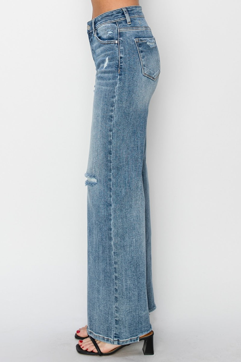 RISEN Full Size High Waist Distressed Wide Leg Jeans - Sydney So Sweet