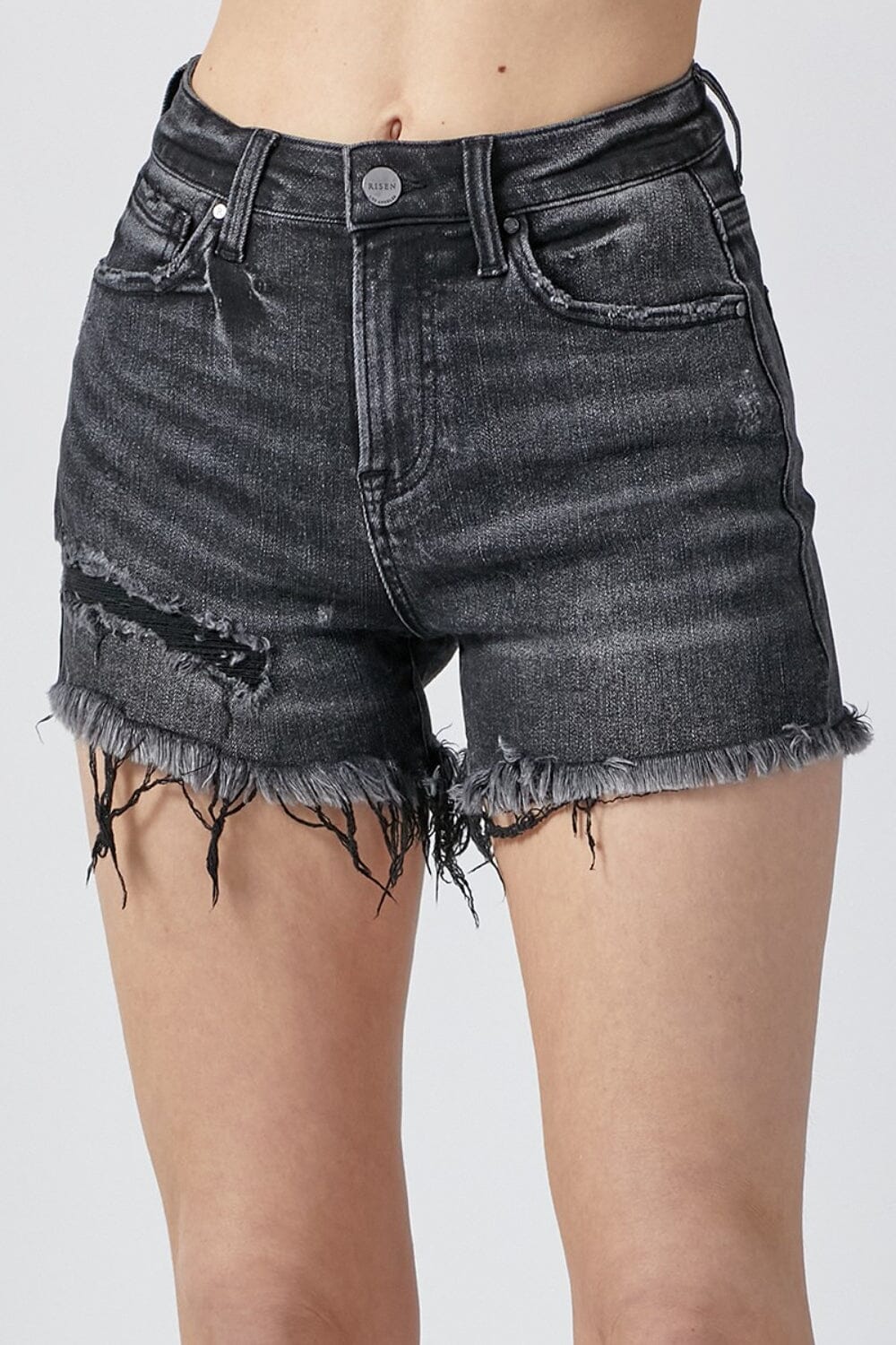 RISEN Raw Hem Denim Shorts with Pockets - Sydney So Sweet