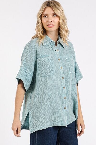 Mittoshop Mineral Wash Gauze Oversized Short Sleeve Shirt - Sydney So Sweet