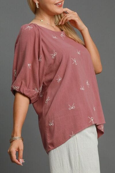 Umgee Full Size Linen Blend Ribbon Embroidered Top Plus Size - Sydney So Sweet