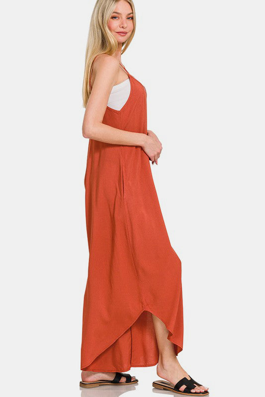 Zenana Spaghetti Strap Wide Leg Overalls with Pockets - Sydney So Sweet