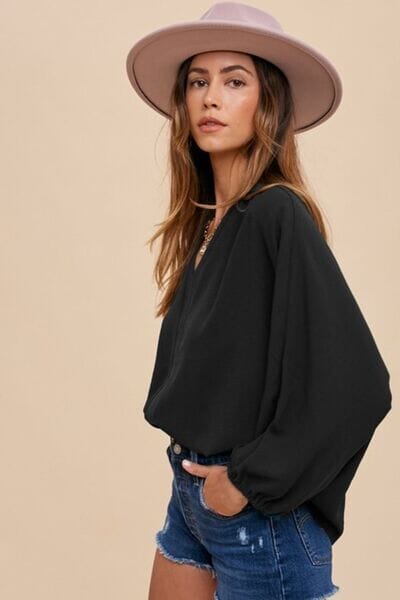 Annie Wear Notched Batwing Sleeve Blouse - Sydney So Sweet