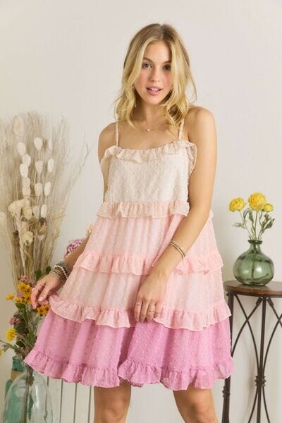 ADORA Swiss Dot Ruffled Tiered Mini Dress - Sydney So Sweet