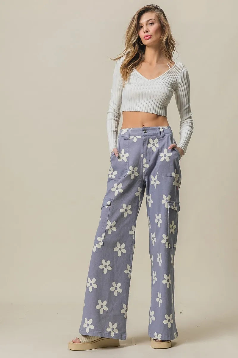 BiBi Flower Printed Side Pocket Wide Pants - Sydney So Sweet