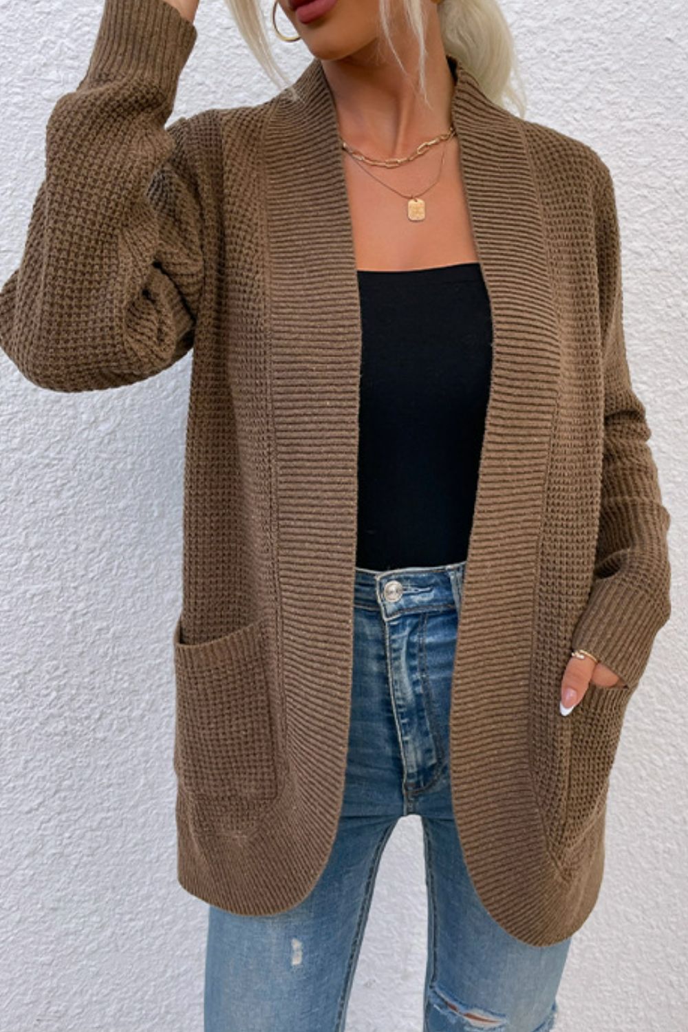 Open Front Rib-Knit Cardigan with Pockets - Sydney So Sweet