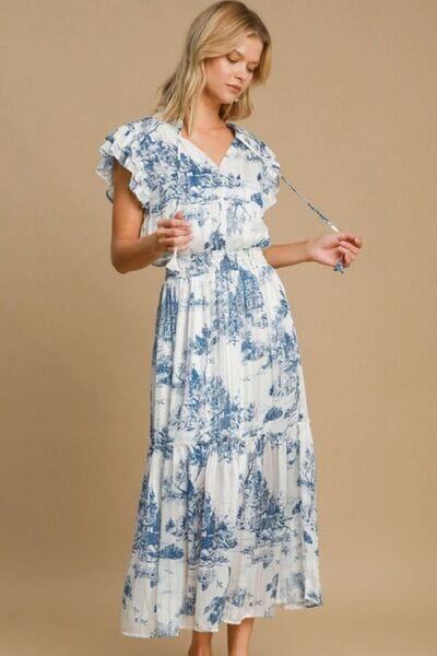 Umgee Full Size Two Tone Landscape Print Midi Dress Plus Size - Sydney So Sweet