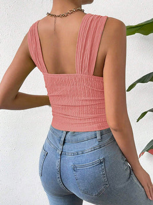 Textured Square Neck Wide Strap Tank - Sydney So Sweet