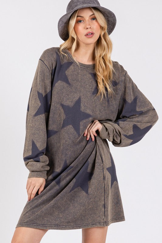 SAGE + FIG Washed Star Print Round Neck Dress - Sydney So Sweet