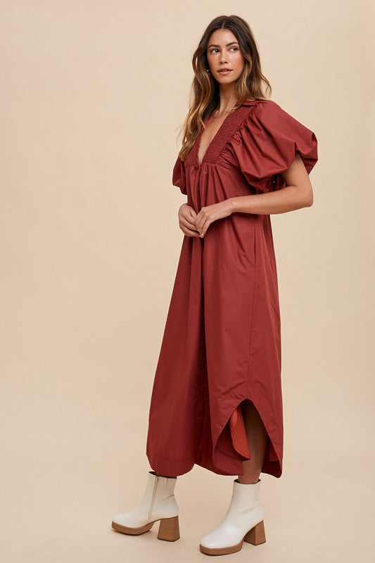 Annie Wear Smocked Puff Sleeve Midi Dress - Sydney So Sweet