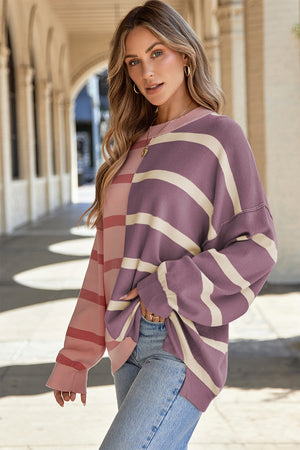 Striped Round Neck Long Sleeve Knit Top - Sydney So Sweet