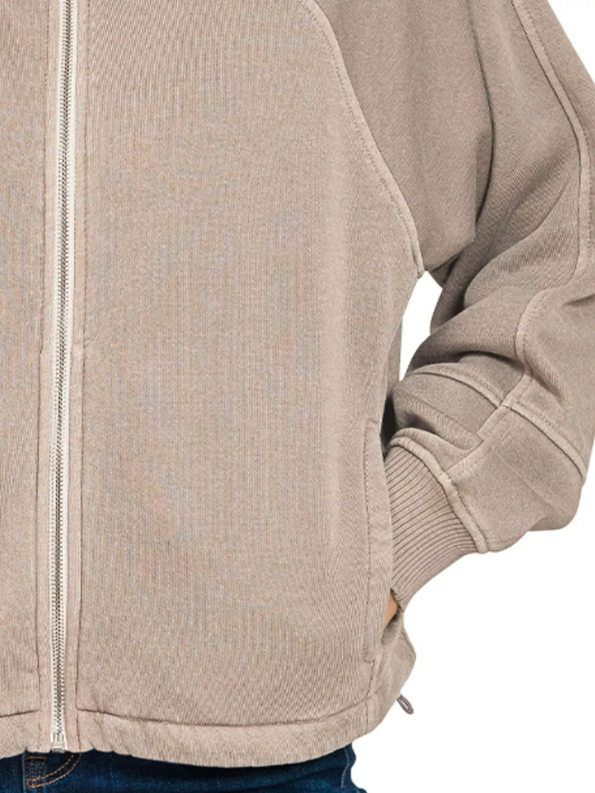 Zenana Fleece Pigment Dye Zip Up Hoodie with Pockets - Sydney So Sweet