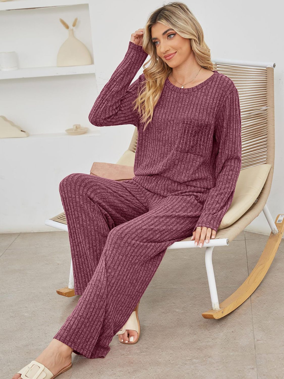 Round Neck Long Sleeve Top and Pants Set - Sydney So Sweet