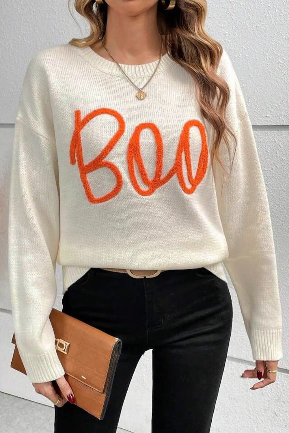 BOO Round Neck Long Sleeve Sweater - Sydney So Sweet