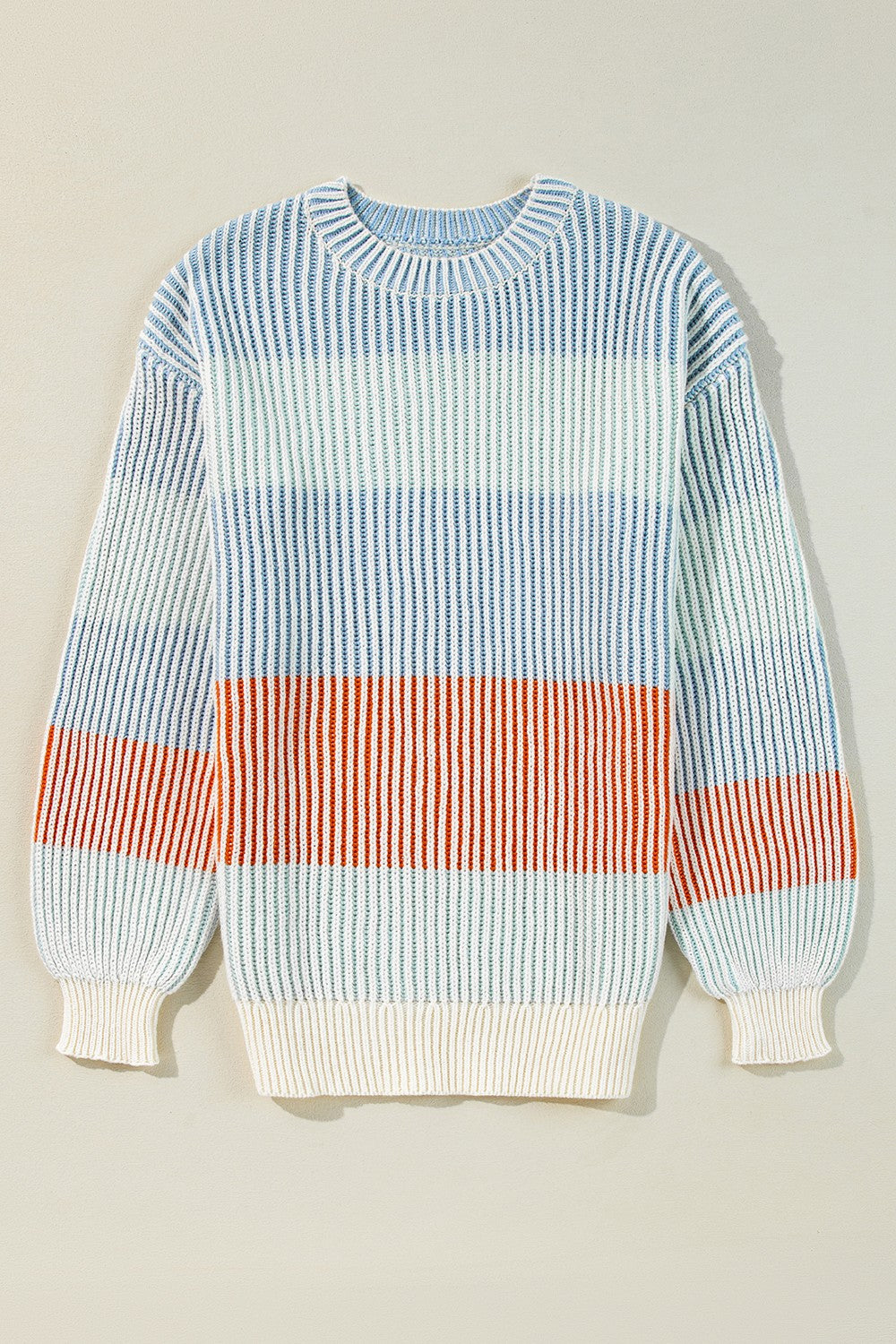 Striped Color Block Round Neck Long Sleeve Sweater - Sydney So Sweet