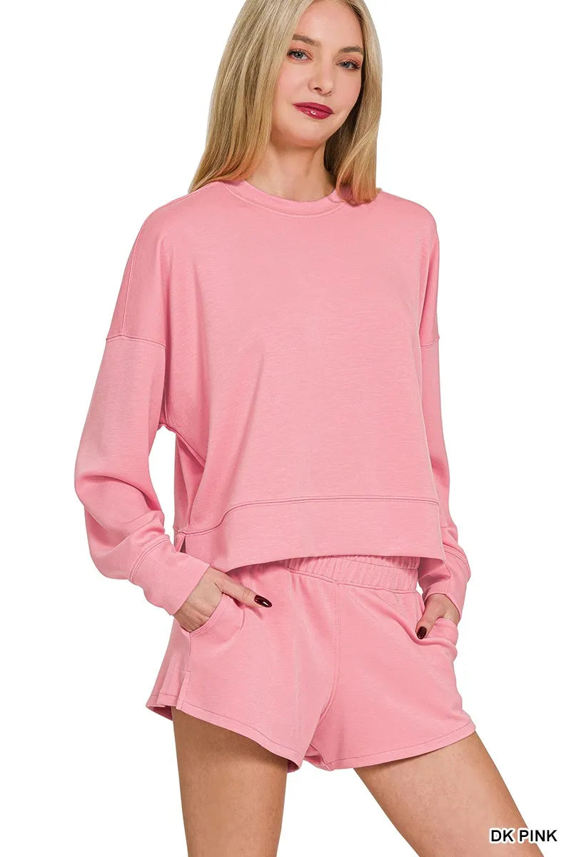 Zenana Scuba Long Sleeve Sweatshirts & Shorts Set - Sydney So Sweet