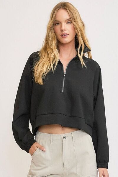 Umgee Full Size Half Zip Cropped Sweatshirt Plus Size - Sydney So Sweet
