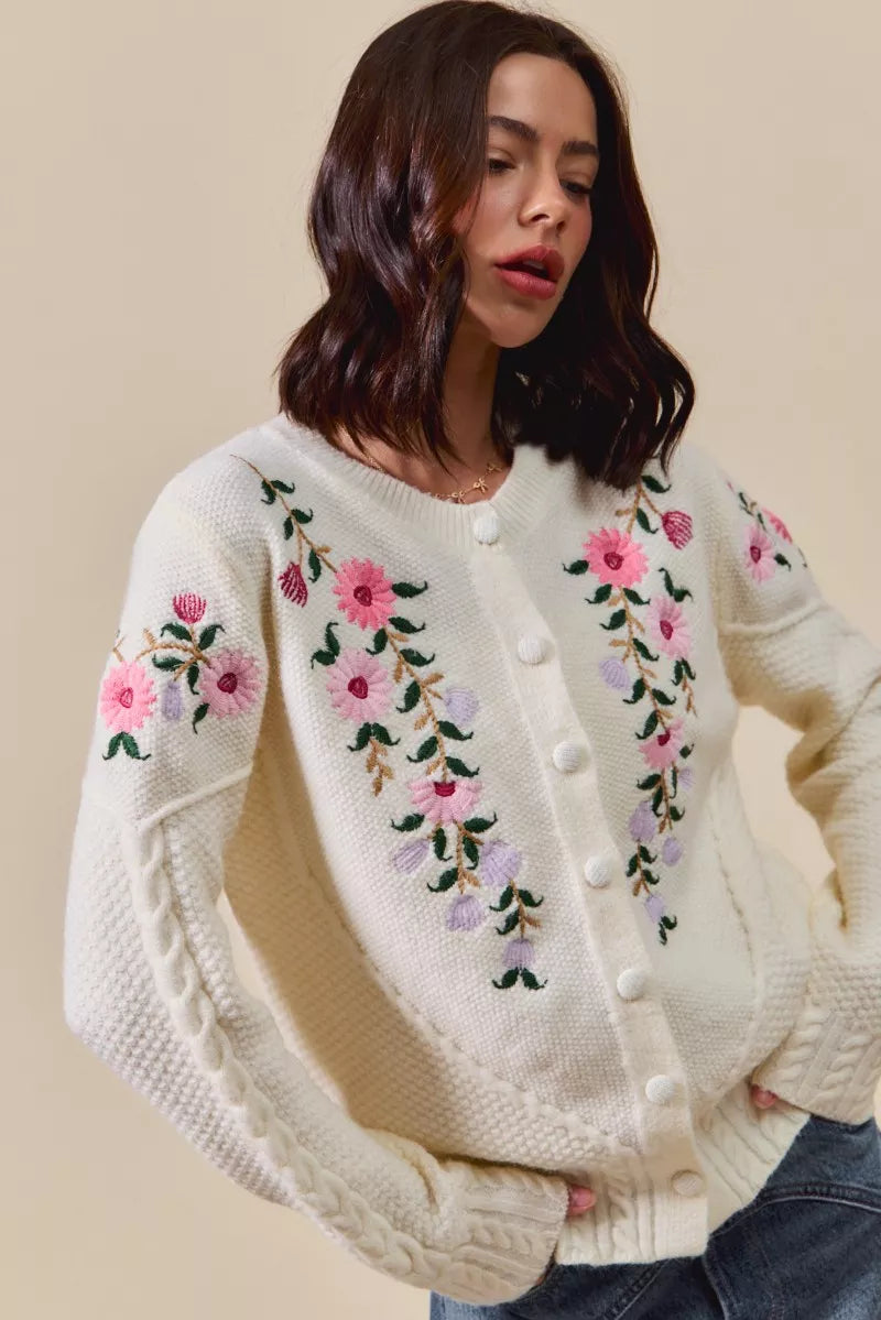 SO ME Floral Embroidered Coquette Sweater Cardigan - Sydney So Sweet
