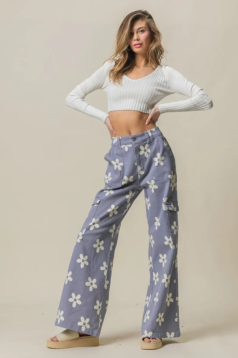 BiBi Flower Printed Side Pocket Wide Pants - Sydney So Sweet