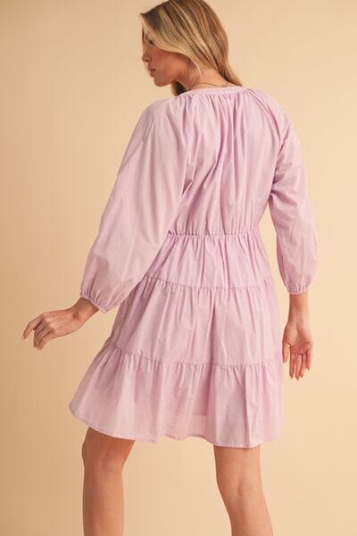 Aemi + Co Notched Balloon Sleeve Tiered Mini Dress - Sydney So Sweet