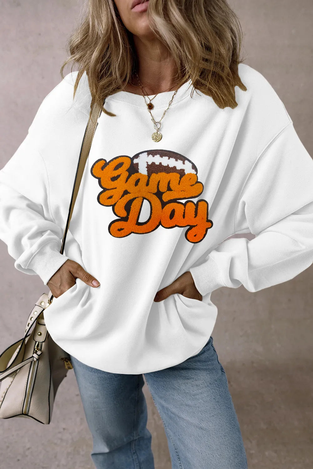 GAME DAY Football Round Neck Long Sleeve Sweatshirt - Sydney So Sweet