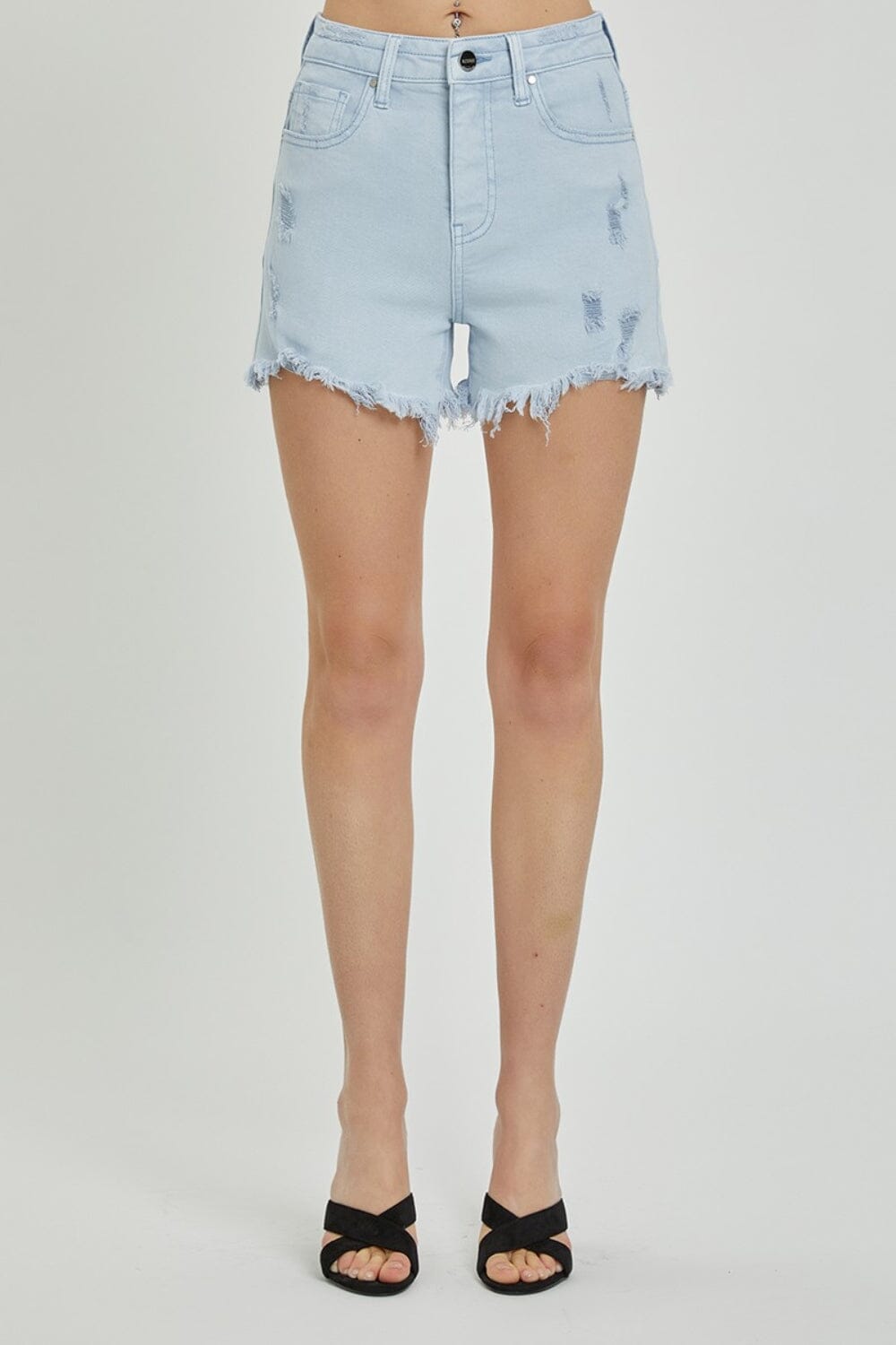 RISEN Full Size High Rise Distressed Detail Denim Shorts - Sydney So Sweet